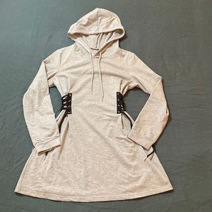 Gray Pullover Cinched Waist Hoodie With Laces Medium